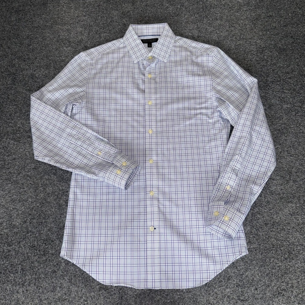 Banana Republic Mens Non-Iron Tailored Slim Fit Tattersall Shirt Blue White S
